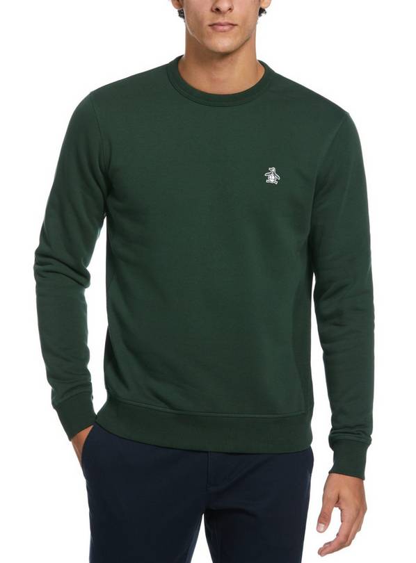 ORIGINAL PENGUIN Crew Neck Sticker Pete Sweatshirt In Dark Green L